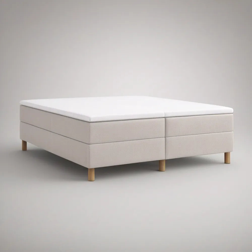 Čalouněná boxspring postel s polyesterovým potahem, krémová, 180 x 200 cm